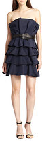 Thumbnail for your product : Rebecca Taylor Leather-Trimmed Tiered Ruffle Dress