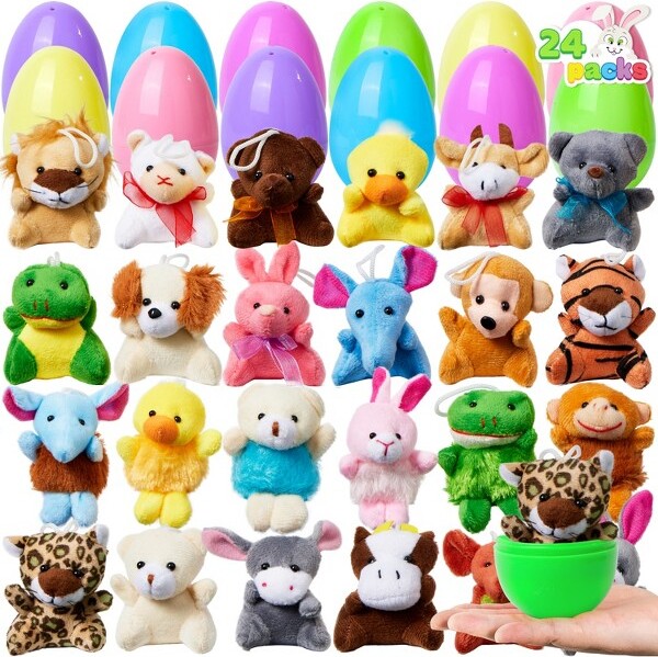 Joyin24PacksPrefilledEasterEggswithMiniStuffedAnimalPlushToysforKidsEasterEggHuntFillerStufferPartyFavorGifts
