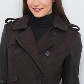 Thumbnail for your product : Laura Clement Tweed Mid-Length Belted Trench Coat with Leather Sleeves