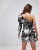 Thumbnail for your product : ASOS Design One Shoulder Animal Sequin Mini Dress
