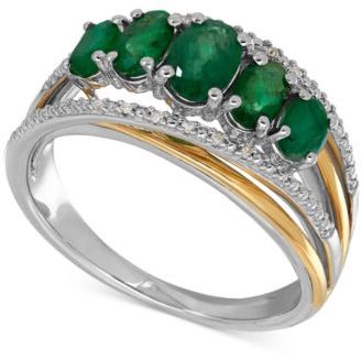 Macy's Emerald (1-1/4 ct. t.w.) and Diamond Accent Ring in Sterling Silver and 14k Gold