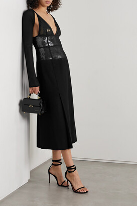 Victoria Beckham - Layered Sequined Silk-chiffon And Merino Wool-blend Midi Dress - Black