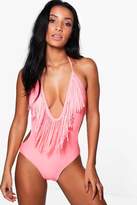 Thumbnail for your product : boohoo Lyon Fringed Plunge Swimsuit
