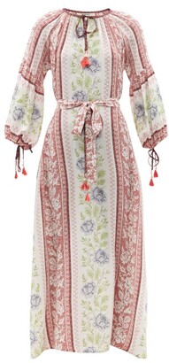 D'Ascoli Alina Cross-stitch Print Silk Dress - Red