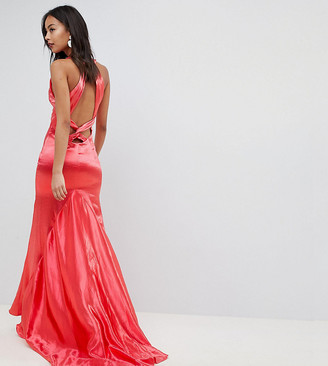 Jarlo Tall High Neck Fishtail Maxi Dress With Strappy Open Back Detail