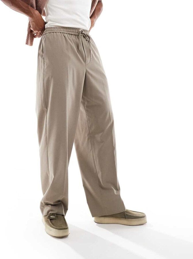 ASOS DESIGN pull on smart wide leg pants in stone