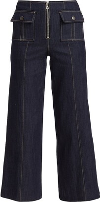 Cinq à Sept Azure Front High-Rise Wide-Leg Crop Jeans