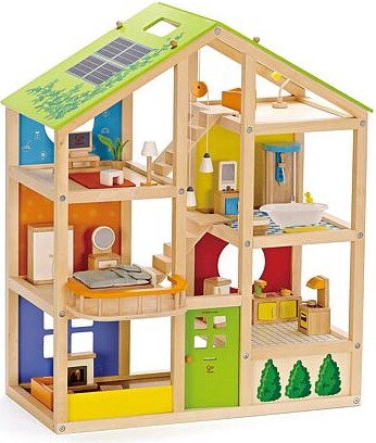Hape All Seasons Wooden Furnished Dollhouse Playset
