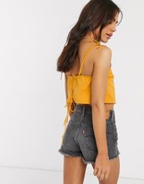 Thumbnail for your product : ASOS DESIGN linen square neck cami with tie shoulder in Mustard