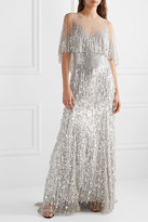 Thumbnail for your product : Monique Lhuillier Layered Embellished Tulle Gown - Silver