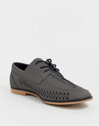 ASOS DESIGN Wide Fit lace up shoes in woven gray faux leather