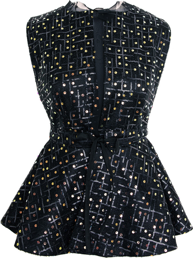 Concept a Trois Short Vest With Sequins And Cord At The Waist - Black