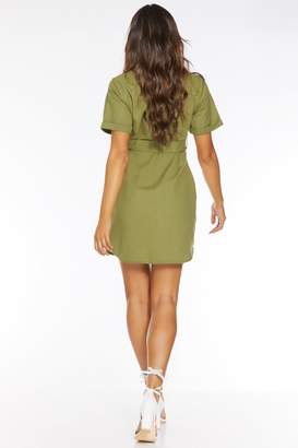 Quiz Khaki Cotton Short Sleeve Utility Shirt Dress