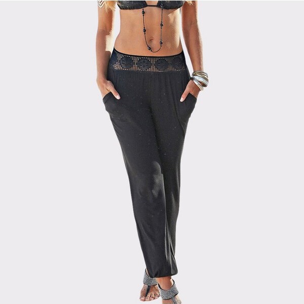Lascana Women'sCrochetDetailJoggers BlackSolid14