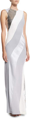 Diane von Furstenberg Sequined-Stripe Sleeveless Bias Gown, White