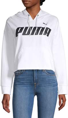 Puma Logo Cropped Cotton Blend Hoodie