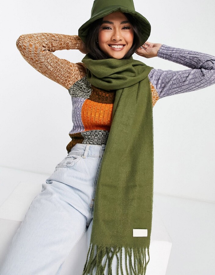 Topshop super soft scarf with woven tab in green - MGREEN - ShopStyle  Scarves & Wraps
