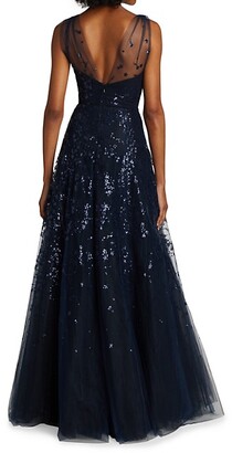 Amsale Sequined Tulle Gown