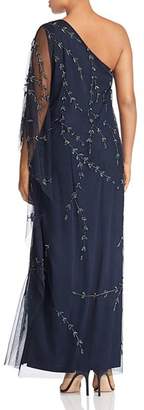 Adrianna Papell Plus Beaded One-Shoulder Caftan Gown