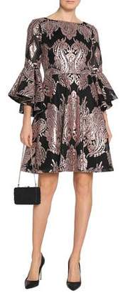 Badgley Mischka Ruffled Embellished Chiffon Jacquard Mini Dress