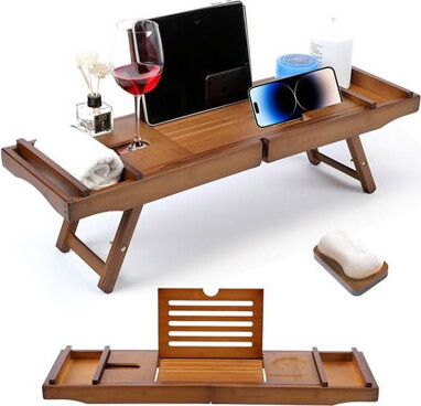 Lark Manor Tray 29.5''-43'' Natural Bamboo Extendable Bath Tub Tray...