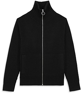 The Kooples Ribbed Knit Slim Fit Full Zip Funnel Neck Cardigan - ShopStyle