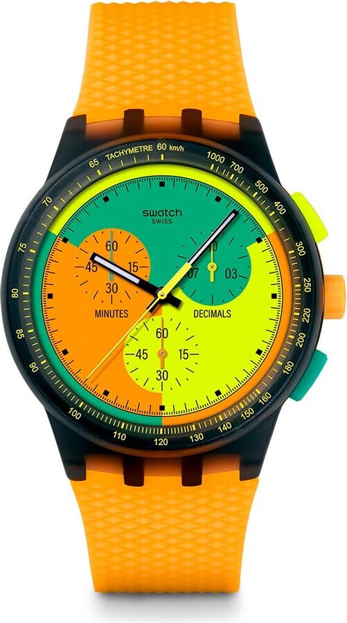 Swatch Chrono 42 Unisex Casual Watch Polymer Black Quartz Water Resistant NEON Signal Flag