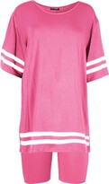 Thumbnail for your product : Be Jealous Womens Oversized Stripes T Shirt Cycle Shorts Set 2 Piece Set Royal Blue Plus Size (UK 16/18)