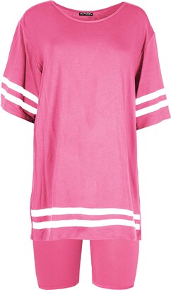 Be Jealous Womens Oversized Stripes T Shirt Cycle Shorts Set 2 Piece Set Royal Blue Plus Size (UK 16/18)