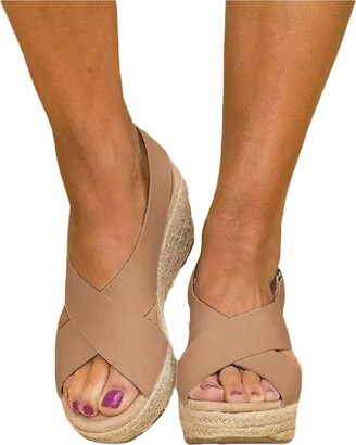 Generic Sandals for Women Espadrille Platform Wedge Sandals Walking Beach  Strappy Crossover Sandals Ankle Strap Strappy Open Toe Sandals Summer  Sandals Brown - ShopStyle