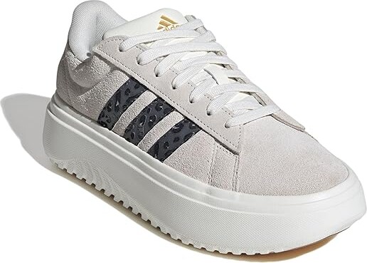 adidas Grand Court Platform Women's Shoes Off-White/Carbon/Matte Gold : 11 B - Medium, Rubber/Suede