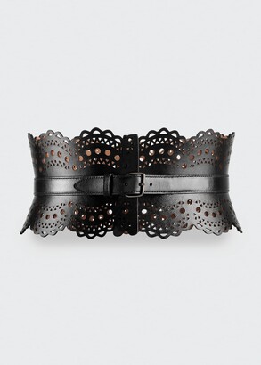 Alaia Openwork Wide Leather Vienne Corset Belt