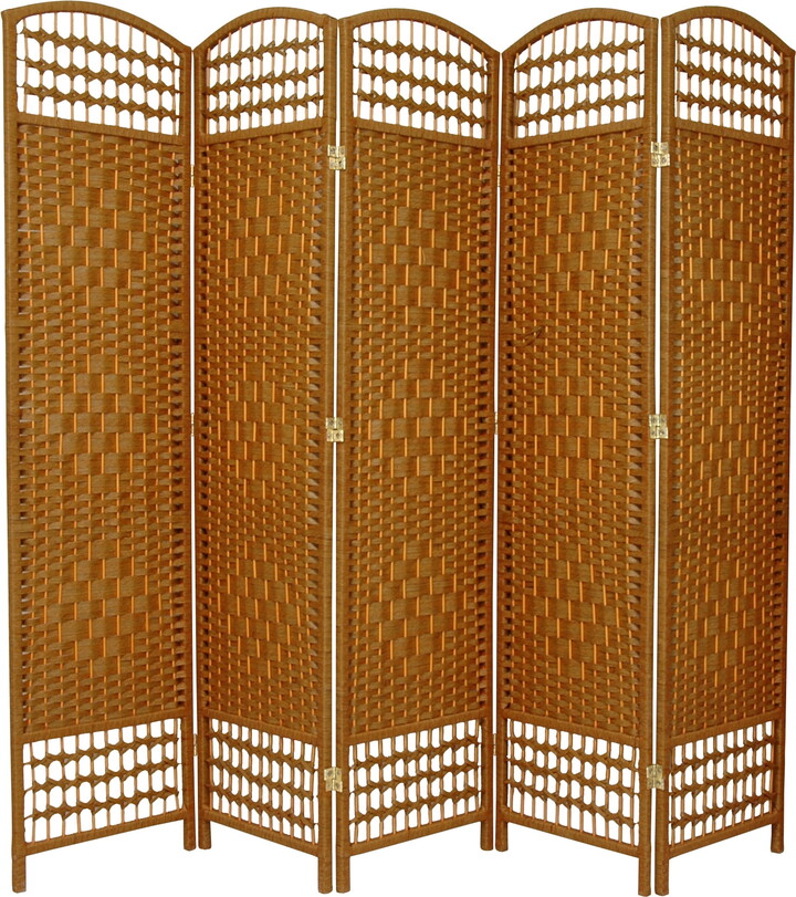 5 1/2 ft. Tall Faux Rattan Fiber Weave Privacy Screen Room Divider - Light Beige - 5 Panel