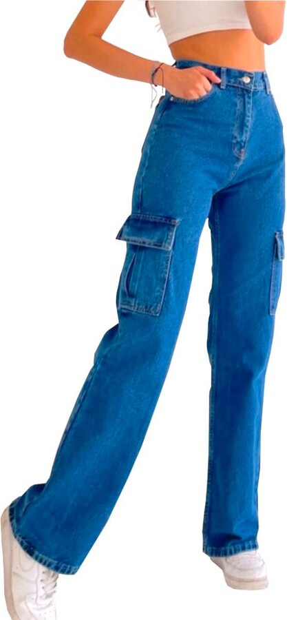 CZVEVOY Women's High Waist Straight Bell Bottom Jeans Pants Loose Casual  Retro Wide Leg Denim Pants - ShopStyle