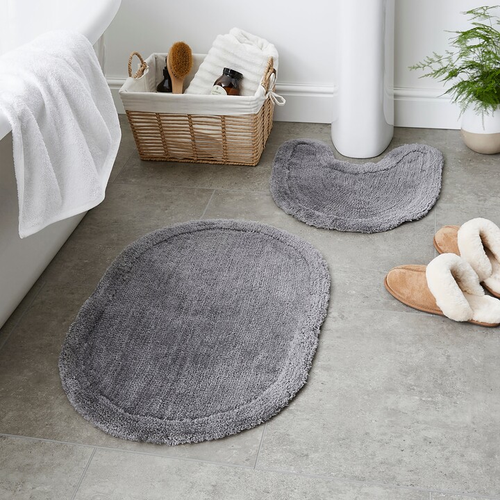 Dunelm Set of 2 Tufted Border Oval and Pedestal Mat, Grey Grey ShopStyle