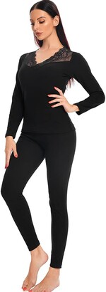 Thermal Underwear Long Johns Base Layer for Women Stretch Soft Thermal Top  and Bottom Set Medium Size with Light Beige color
