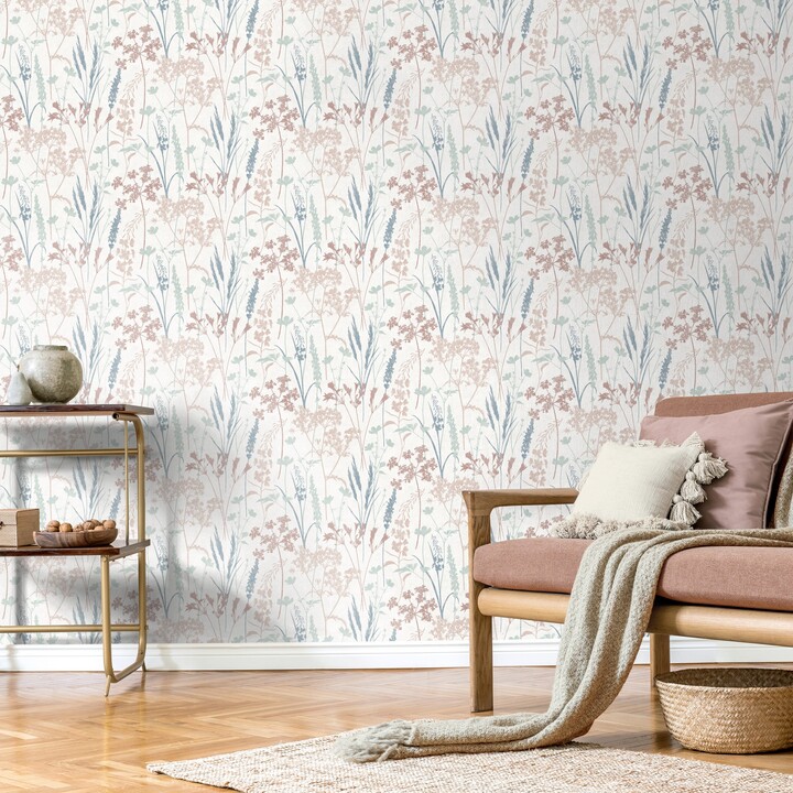 Dunelm Seed Heads Mica Flat Wallpaper Pink ShopStyle