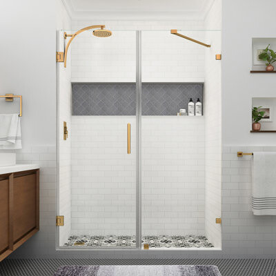 Aston Nautis XL 65.25 to 66.25 in. W x 80 in. H Hinged Frameless Shower Door with Clear StarCast Glass