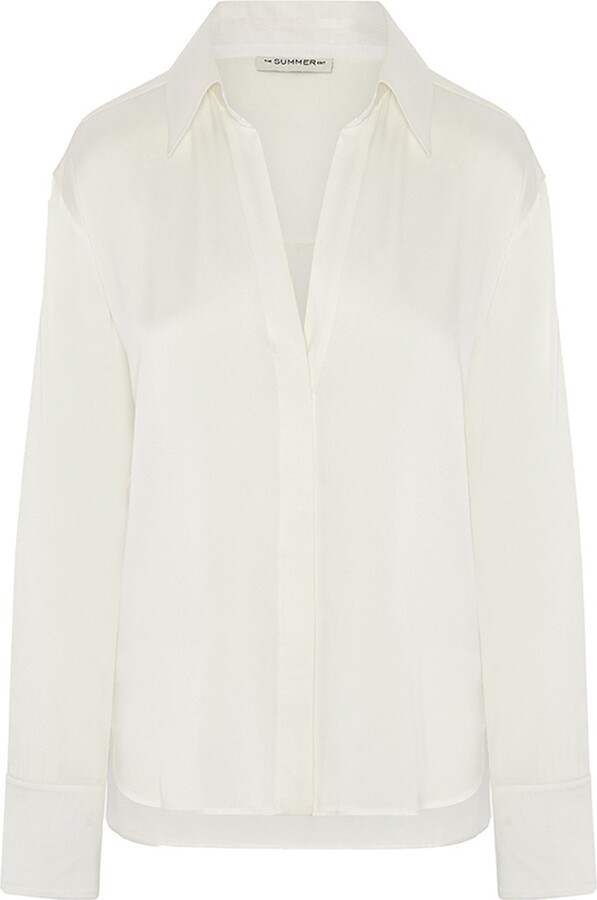 The Summer Edit - Ava Sandwashed Silk Shirt - Ivory - ShopStyle Tops