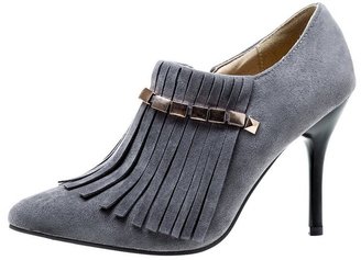 BalaMasa Ladies Solid Fringed Zipper High-Heels Studded Microfiber Pumps-Shoes