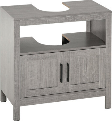 Ebern Designs Space Bathroom Sink Storage Cabinet With 2 Doors Gray Unit Doors And Open Shelf Finish