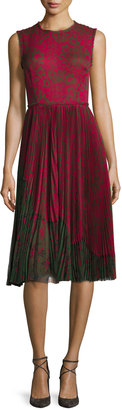 Jason Wu Lace-Print Sleeveless Pleated Dress, Raspberry