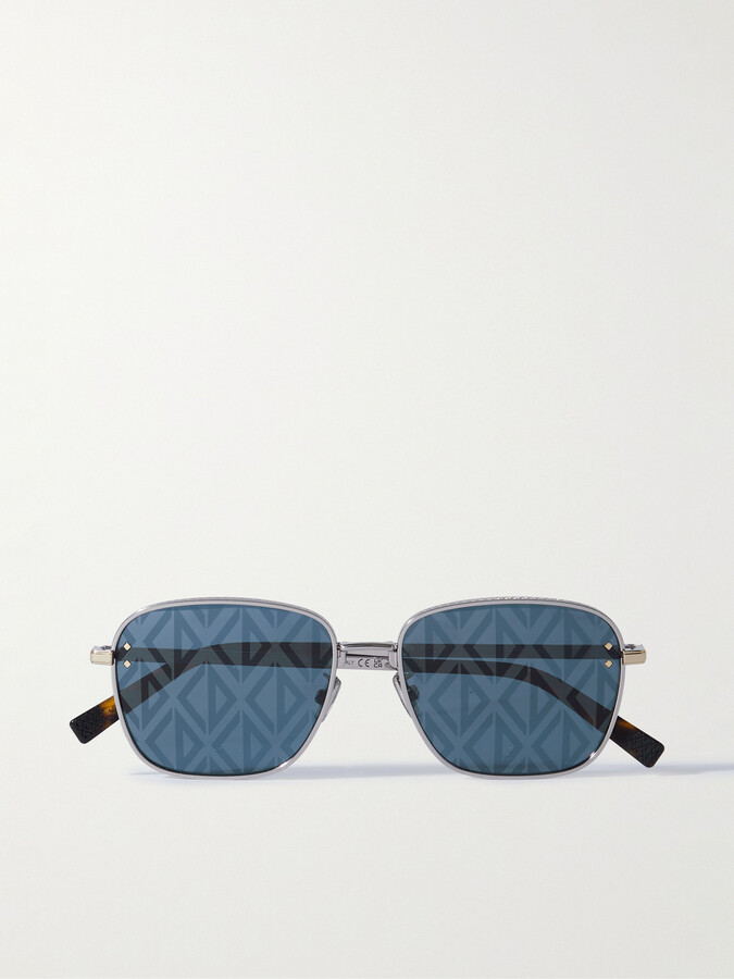 DiorBlackSuit S2U Silver Metal Square Glasses with Blue Light