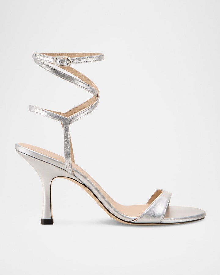 Stuart Weitzman Nudist Metallic Ankle-Wrap Sandals