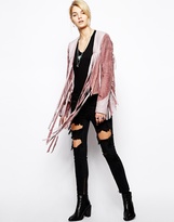 Thumbnail for your product : One Teaspoon Suede Fringed Jacket in Pink