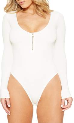 LAFASO Womens Long Sleeve U Neck Zipper Sexy One Piece Bodysuit Romper Playsuit M