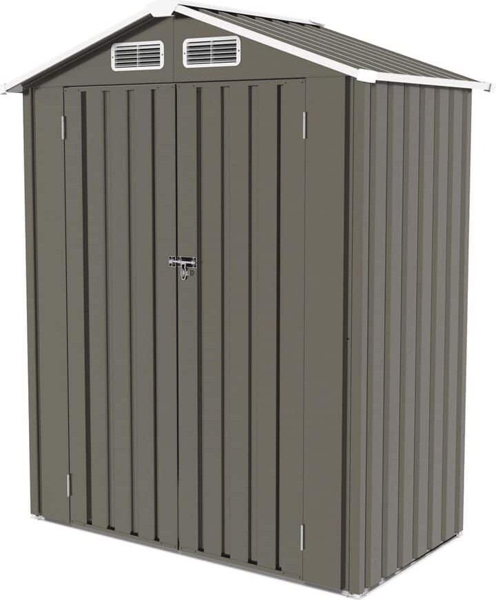 Tenleaf 5 ft. W x 3 ft. D Gray Metal Shed with Peaked Roof Waterproof, Lockable Door (15 sq. ft. )