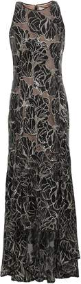 Halston Embellished Metallic Embroidered Tulle Gown