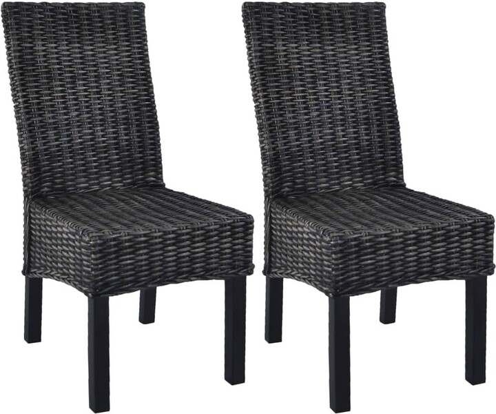 VidaXL Dining Chairs 2 pcs Black Kubu Rattan and Mango Wood