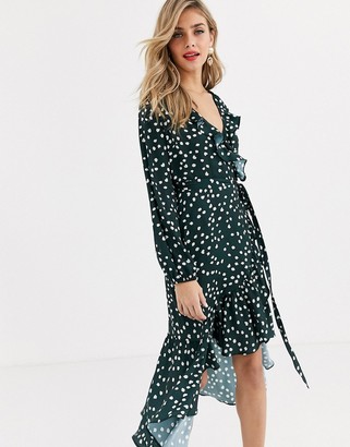 Lipsy wrap polka dot dress in green ...